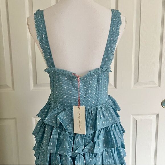 Loveshackfancy Idra Cotton Polka Dot Maxi Dress Blue Bonnet Size 8 MSRP $625 - Picture 7 of 11